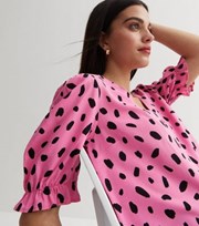 New Look Pink Spot Frill Sleeve Blouse